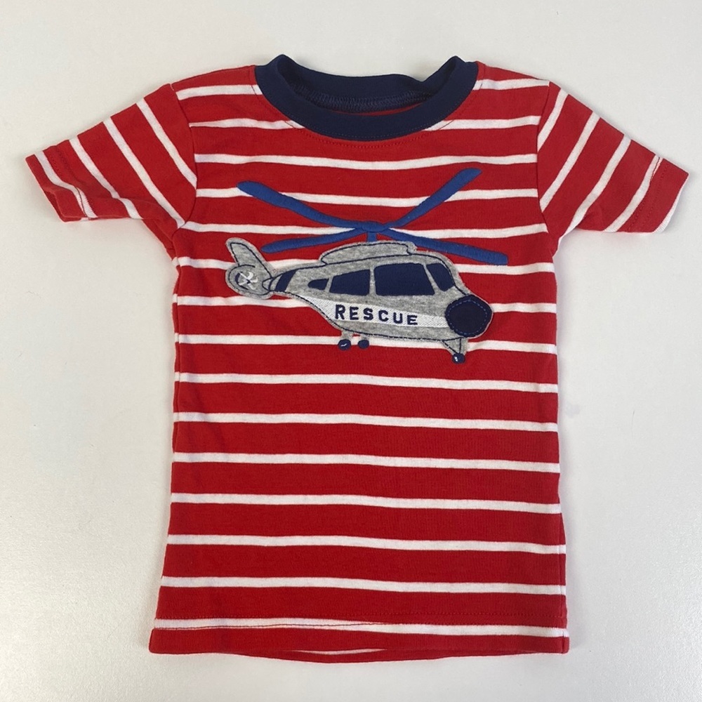 Carters Red & White Striped Rescue Helicopter Graphic T Shirt Size 2T